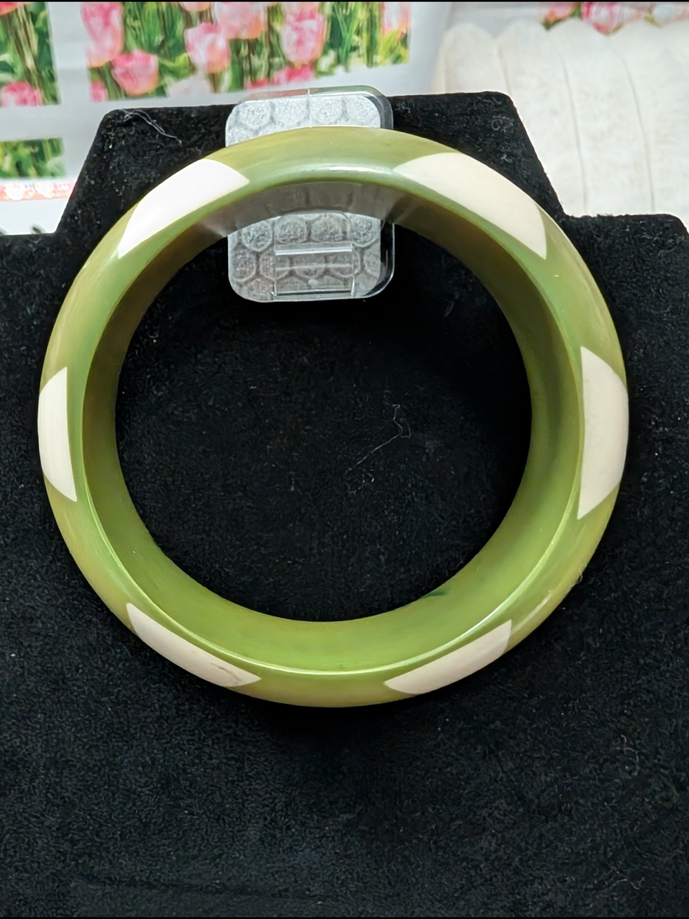 Green and Cream Resin Bangle Bracelet